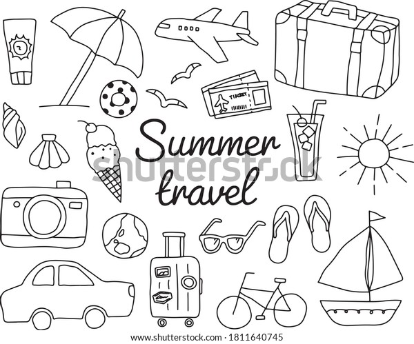 Set of hand
drawn illustrations of travel
items