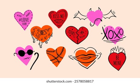 Set of hand drawn illustrations for Valentine's Day. Vector illustration