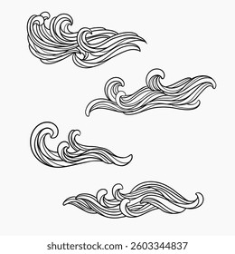 set of hand drawn illustrations of wave patterns