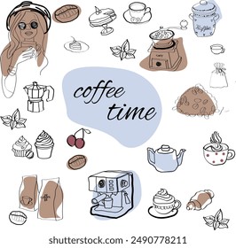  set of hand drawn images of coffee shop doodle for various designs