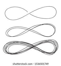 Set of hand drawn infinity sign isolated. Vector illustration emblem endless.