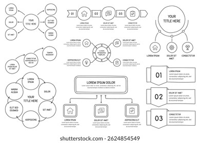 Set of hand drawn infographic templates - circle charts, flow charts, process diagrams, steps, options, vector eps10 illustration