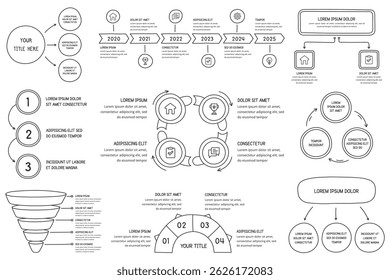 Set of hand drawn infographic templates - circle charts, flow charts, process diagrams, timeline, vector eps10 illustration