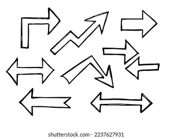 Set of hand drawn ink arrow illustration. Business doodle clipart. Single element for design