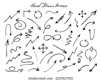 Set of hand drawn ink arrow illustration. Business doodle clipart. Single element for design