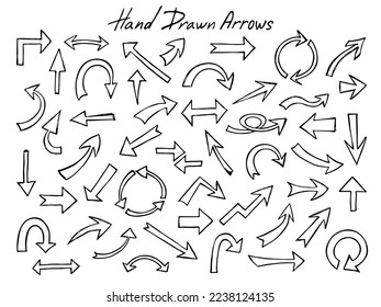 Set of hand drawn ink arrow illustration. Business doodle clipart. Single element for design