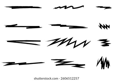 Set of hand drawn ink brush strokes black scribbles vector illustration design element