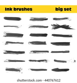 Set of hand drawn ink brushes. Black grunge banners. Vector element for Your design