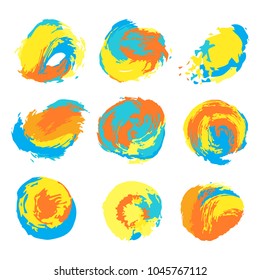 Set of hand drawn ink circles. Decorative elements blots. Colorful spot. Isolated on white background. Vector illustration.