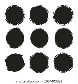 Set of hand drawn ink circles with rough edge.