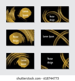 A set of hand drawn ink doodle with copy space card set. Templates in gold for brochures, applications, Logo, banners, business and greeting. Abstract Modern Backgrounds. Golden elements