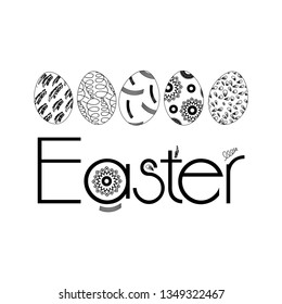 Set of hand drawn ink eggs for Easter greeting card, vintage design, vector isolated. Creative Easter postcard in mandala style