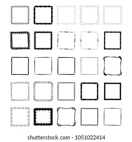 Set of hand drawn ink frames. Brush texture. Isolated.