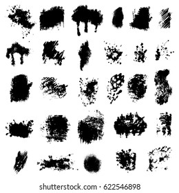 Set of hand drawn ink grunge brush strokes. Vector illustration