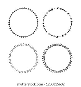 Set of hand drawn ink round frames. Isolated decorative borders. Vector design elements. Ethnic circles.