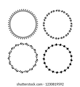 Set of hand drawn ink round frames. Isolated decorative borders. Vector design elements. Ethnic circles.