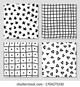 Set of hand drawn ink seamless pattern, vector illustration