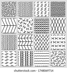 Set of hand drawn ink seamless pattern, vector illustration