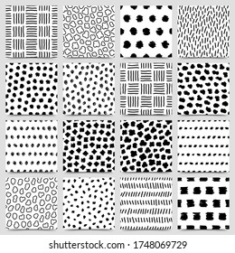 Set of hand drawn ink seamless pattern, vector illustration