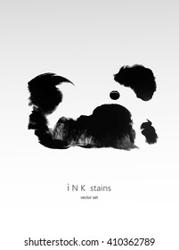 set of hand drawn ink stains. hand drawn black blots design elements. set of abstract ink spots. ink splattered background element.