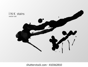 set of hand drawn ink stains. hand drawn black blots design elements. set of abstract ink spots. ink splattered background element.