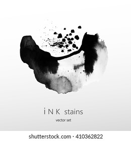 set of hand drawn ink stains. hand drawn black blots design elements. set of abstract ink spots. ink splattered background element.