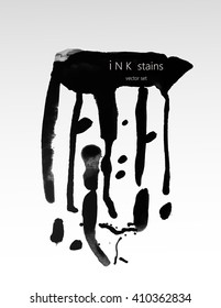 set of hand drawn ink stains. hand drawn black blots design elements. set of abstract ink spots. ink splattered background element.