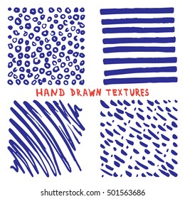 Set hand drawn ink texture isolated on white background. Good idea for creative backgrounds of banners, posters, invitations, cards. Vector illustration