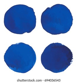 Set of hand drawn inky blue banner watercolor spot isolated on white background.