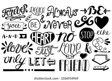Set of hand drawn inscription. Logo. Sticker. Scrapbooking Icon