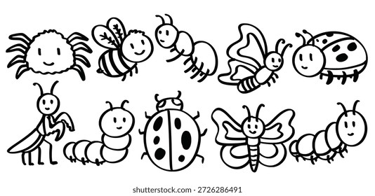 Set of hand drawn Insects and bugs theme Isolated Vector