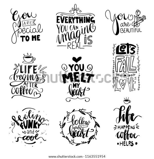 Set Hand Drawn Inspirational Lettering Quotes Stock Vector (Royalty ...