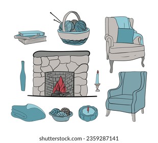Set of hand drawn interior elements. vector illustration