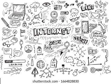 Set of hand drawn internet doodles