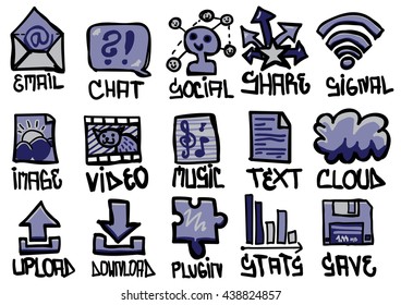 Set of hand drawn internet themed icons