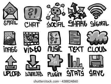 Set of hand drawn internet themed icons