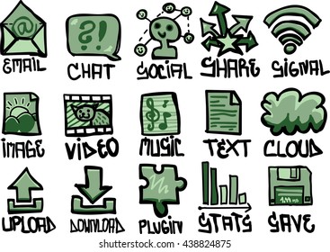 Set of hand drawn internet themed icons