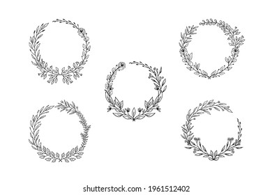 Conjunto De Marcos De Flores Decorativos Aislados A Mano Para Boda E Invitación