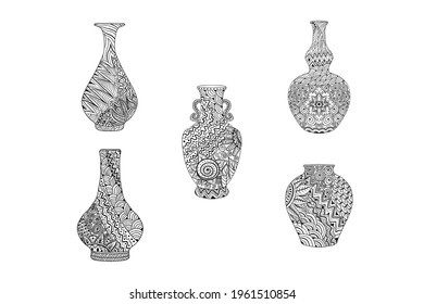 Set Of Hand Drawn Isolated Floral Mandala Vase