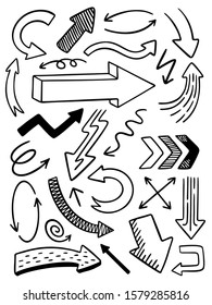 Set of hand drawn isolated vector arrows in doodle style