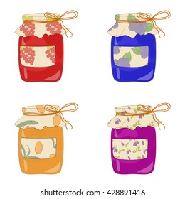 Set of hand drawn jam jars. Sweet  jam. Hand drawn illustration in sketch style. Jam jar.