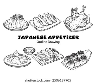 Set of Hand Drawn Japanese Appitizer Food Illustration