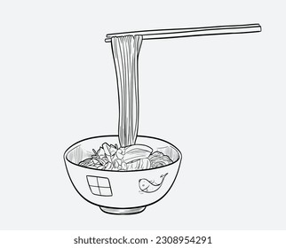 Set of hand drawn Japanese food isolated on white background. Japanese food sketch elements. Retro hand-drawn sushi with chopsticks vector illustration. Great for poster, banner, voucher, coupon.