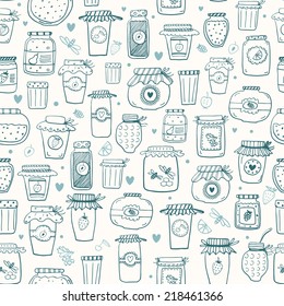 The set of hand drawn jars with home-made jams. Vector illustration for your design.