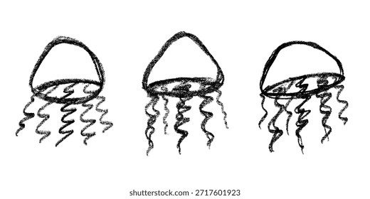 Conjunto de dibujado a mano doodle de medusa Ilustración de animales marinos Criatura submarina linda Clipart de boceto de Medusa Elemento único para Web, diseño, decoración, impresión para niños
