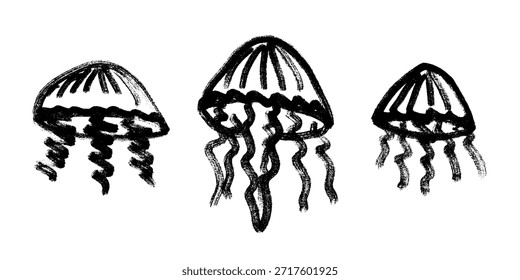 Set handgezeichnete Qualle doodle Meertier Illustration Niedliche marine Unterwasserkreatur Medusa Skizze Clipart Einzelelement für Web, Design, Dekor, Kinderdruck
