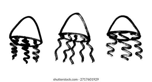 Conjunto de dibujado a mano doodle de medusa Ilustración de animales marinos Criatura submarina linda Clipart de boceto de Medusa Elemento único para Web, diseño, decoración, impresión para niños