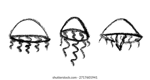 Conjunto de dibujado a mano doodle de medusa Ilustración de animales marinos Criatura submarina linda Clipart de boceto de Medusa Elemento único para Web, diseño, decoración, impresión para niños