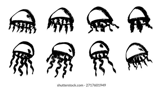 Conjunto de dibujado a mano doodle de medusa Ilustración de animales marinos Criatura submarina linda Clipart de boceto de Medusa Elemento único para Web, diseño, decoración, impresión para niños