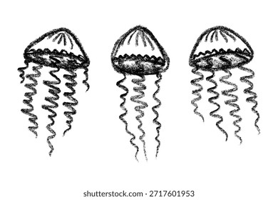 Conjunto de dibujado a mano doodle de medusa Ilustración de animales marinos Criatura submarina linda Clipart de boceto de Medusa Elemento único para Web, diseño, decoración, impresión para niños